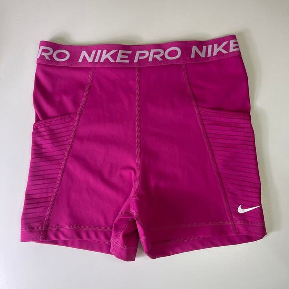 Nike Pro Dri-fit Women's Medium 3" Hi Waisted Active Pink White Pockets - Picture 3 of 10